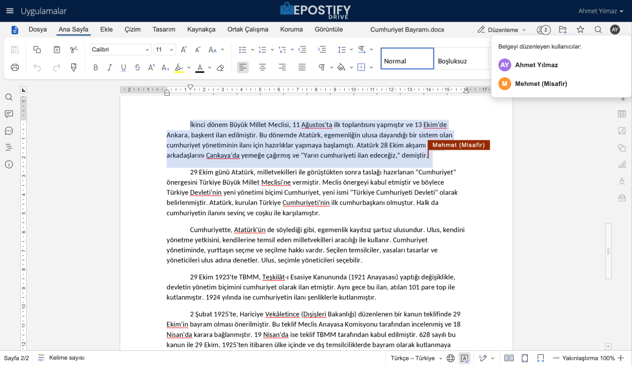 Epostify ofis arayüzü