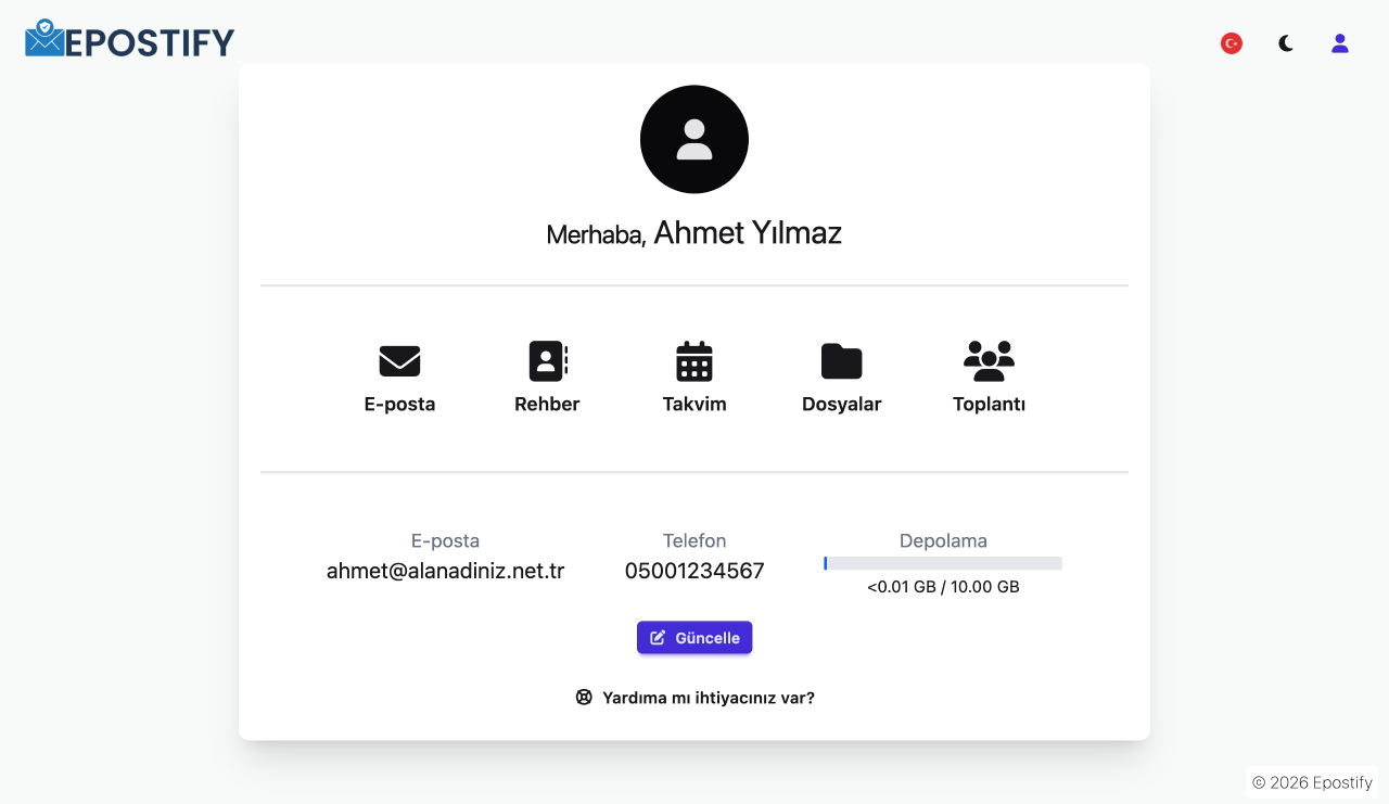 Epostify kullanıcı paneli