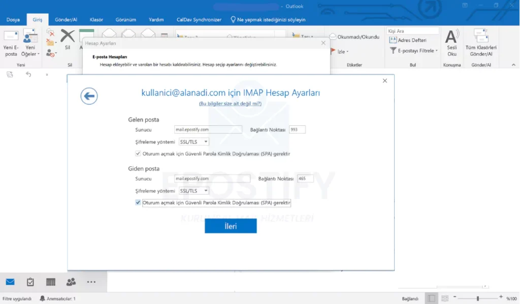 Outlook IMAP Hesap Ayarları